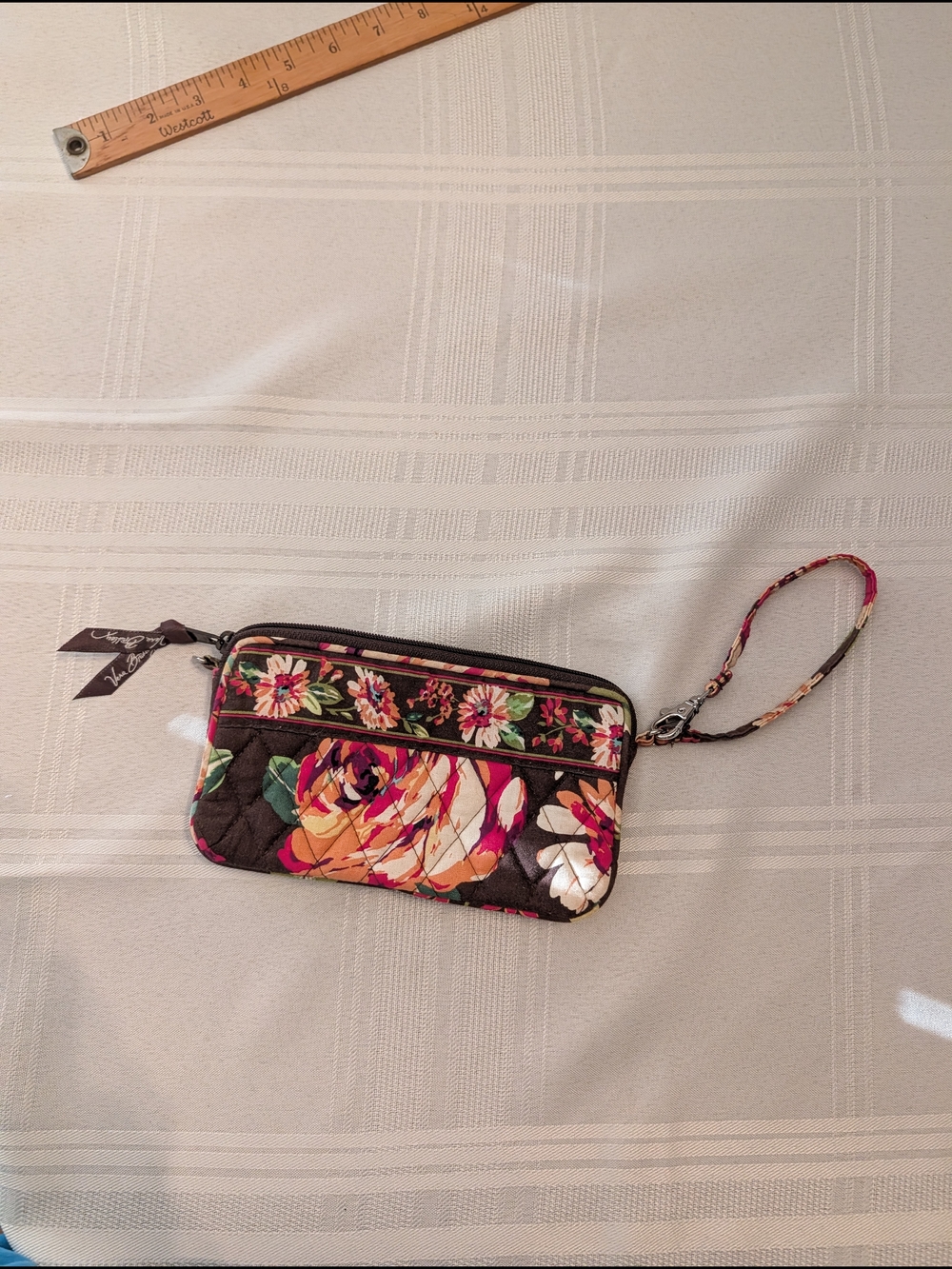 Vera Bradley Floral Quilted Wristlet - Brown with Pink & Orange Flowers